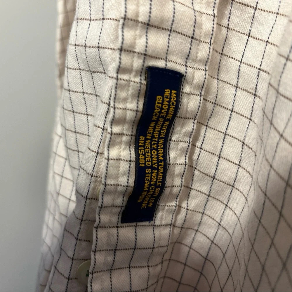 Vintage ‘90’s Tommy Hilfiger Tan Button Down Shirt Size 17.5 34 Lion Crest - Picture 6 of 8